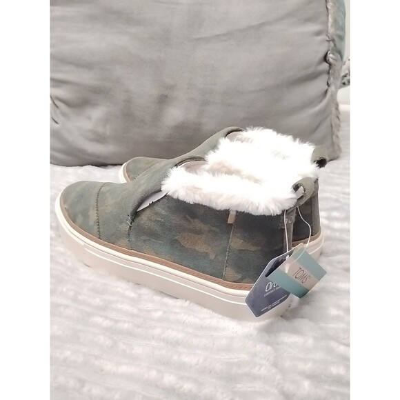 Toms Paxton Slip On Shoe Deep Forest Green Camo Womens Size 7.5 Suede Faux Fur - Picture 13 of 14